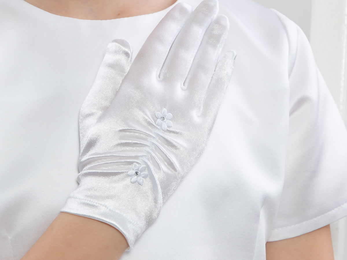 Rękawiczki z białymi kwiatkami z kryształkami NR12